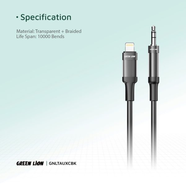 Green Lion Lightning to AUX Braided Cable 1M - Black - Image 5