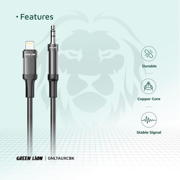 Green Lion Lightning to AUX Braided Cable 1M - Black - Image 6